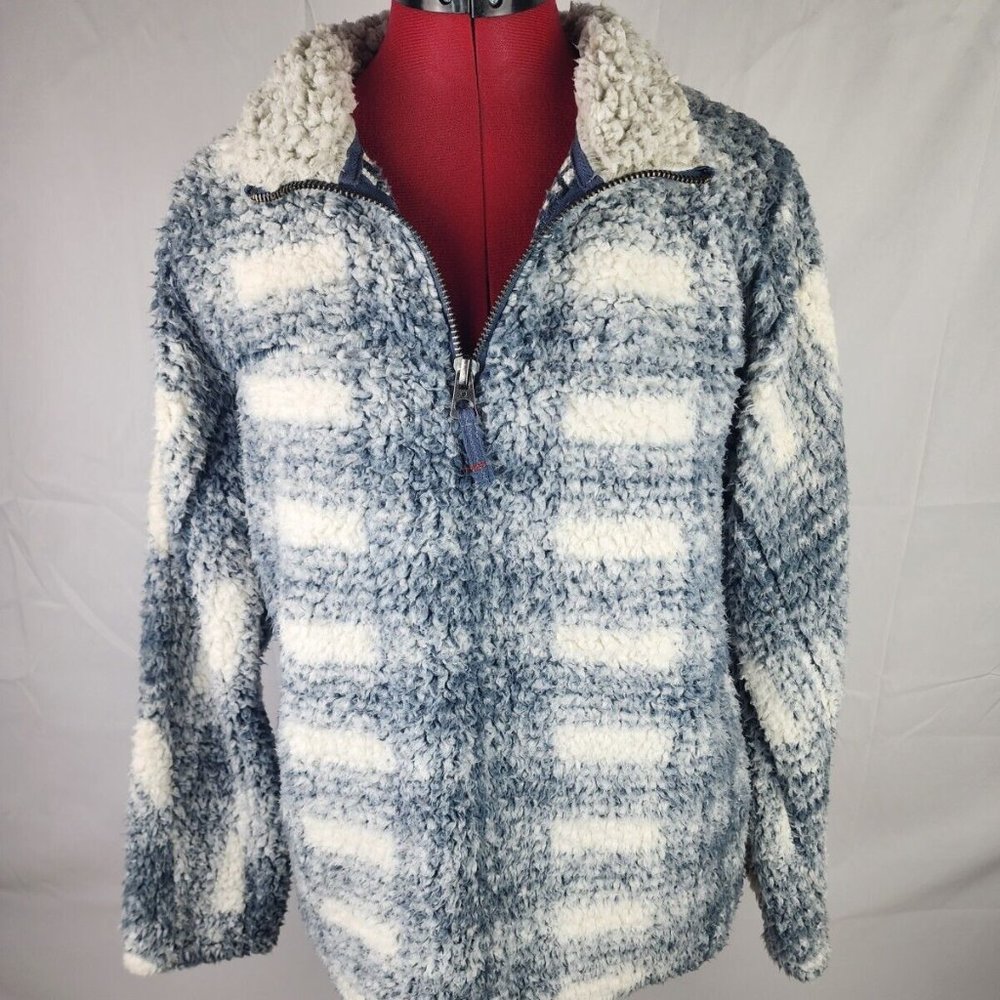 Dylan by True Grit Frosty Tipped Gray & White Plaid Sherpa Pullover - XS NWT